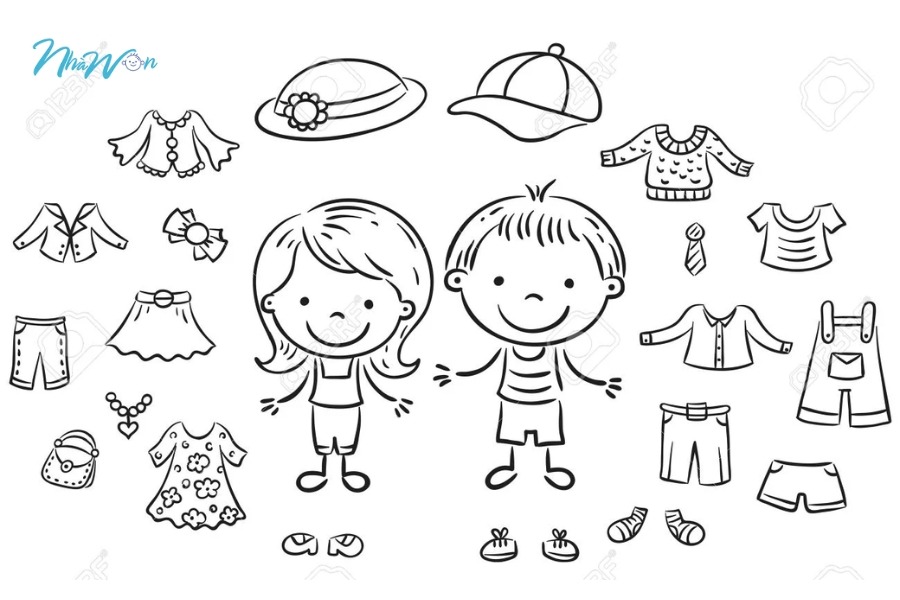Tổng hợp những bộ tranh tô màu quần áo bé trai bé gái thú vị
