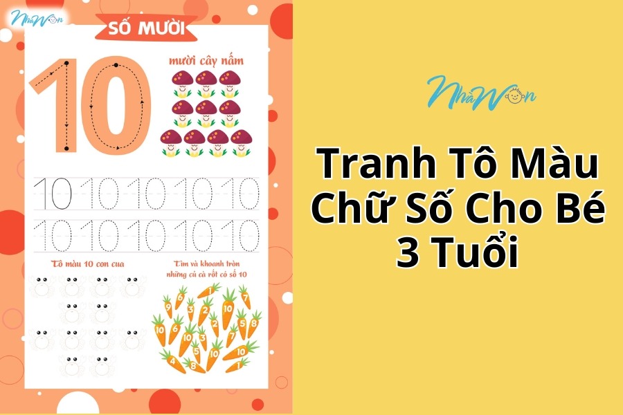 Tranh tô màu chữ số cho bé 3 tuổi