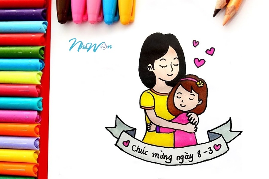 Bộ tranh tô màu bé tặng hoa cho mẹ