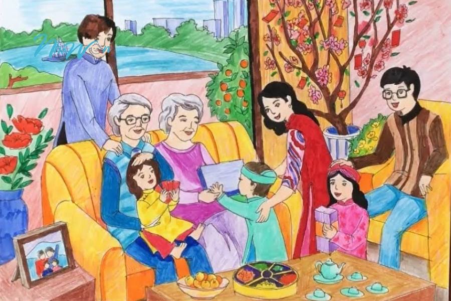 Bộ tranh tô màu gia đình của bé
