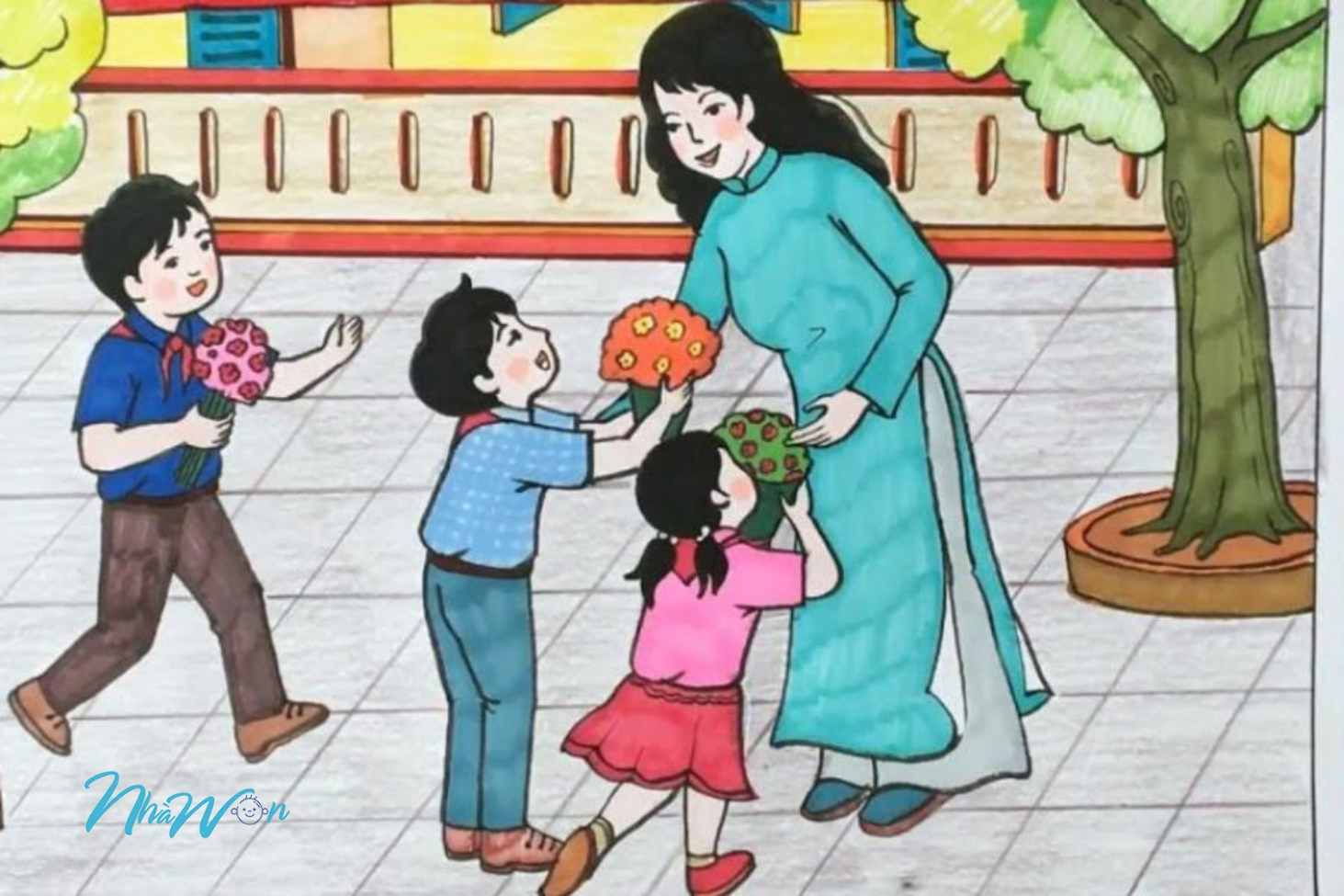 Bộ tranh tô màu tặng hoa cô giao