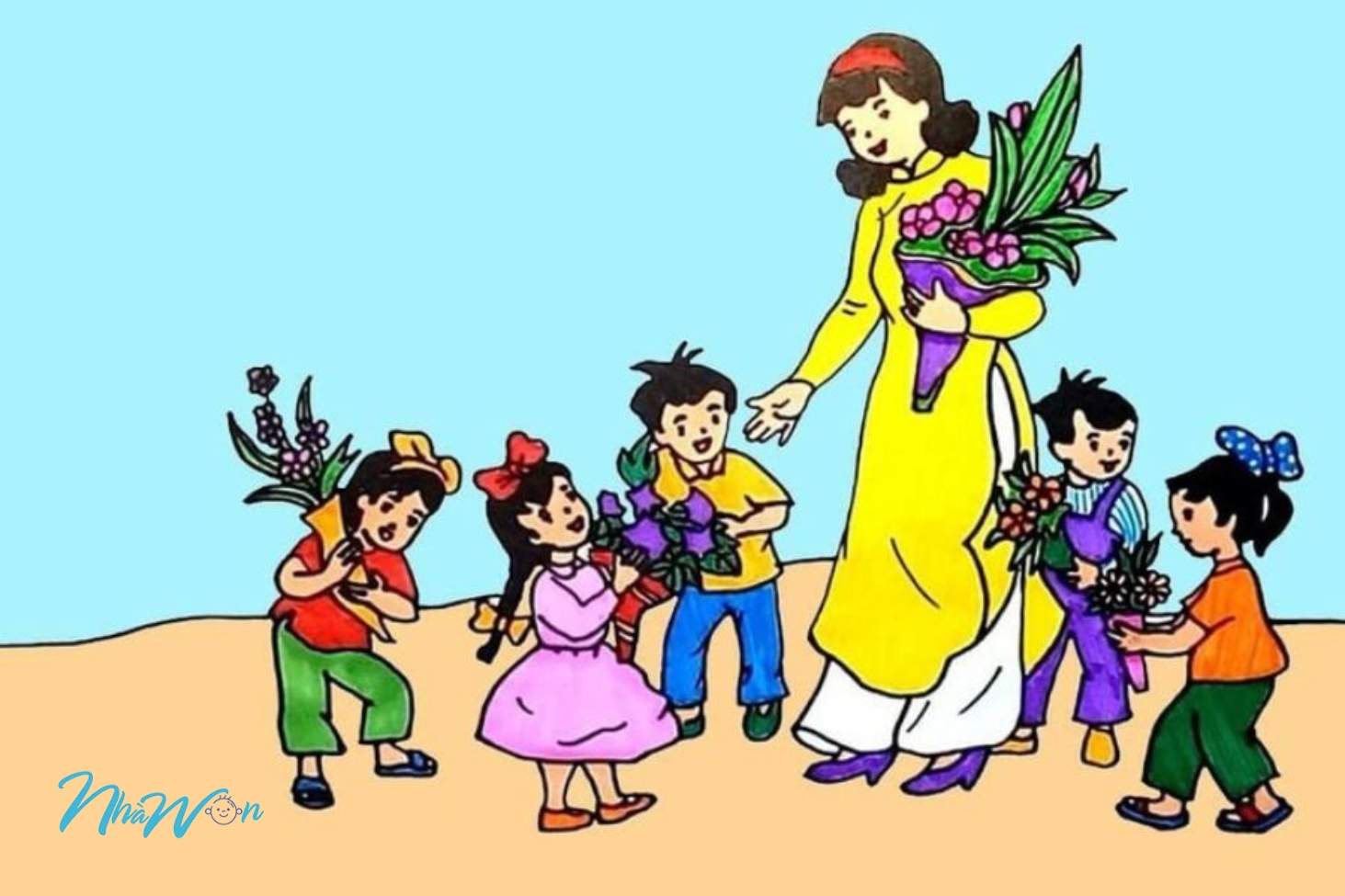 Tranh tặng hoa cô giáo từ 3 đến 4 tuổi