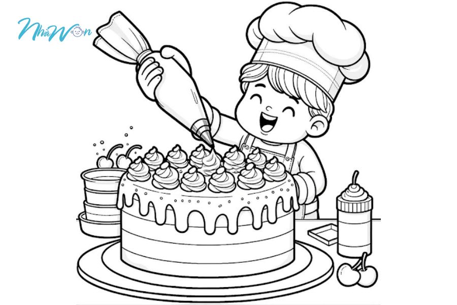 Tranh tô màu bánh sinh nhật cho bé 2 tuổi