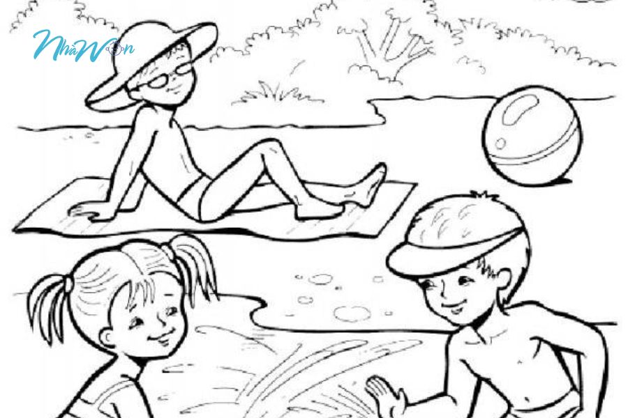 Tranh tô màu bé đi tắm biển 5 tuổi