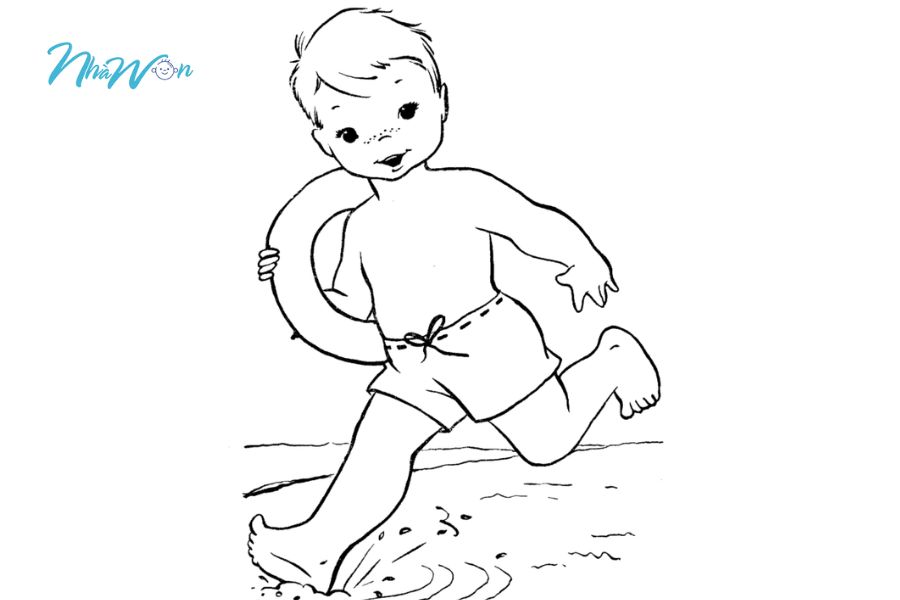 Tranh tô màu bé đi tắm biển 6 tuổi