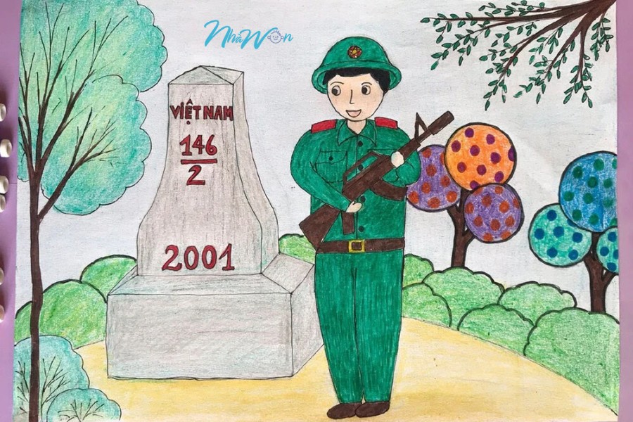 tranh tô màu chú bộ đội đứng gác