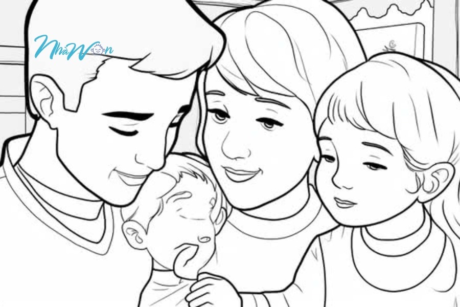 Tranh tô màu gia đình cho bé 2 tuổi