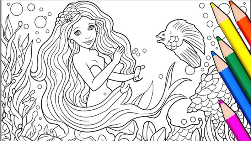 Tranh tô màu nàng tiên cá Barbie giúp bé sáng tạo và yêu cái đẹp