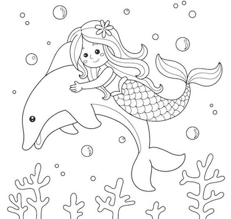 Tranh tiên cá cute giúp bé làm quen tô màu với hình ảnh dễ thương