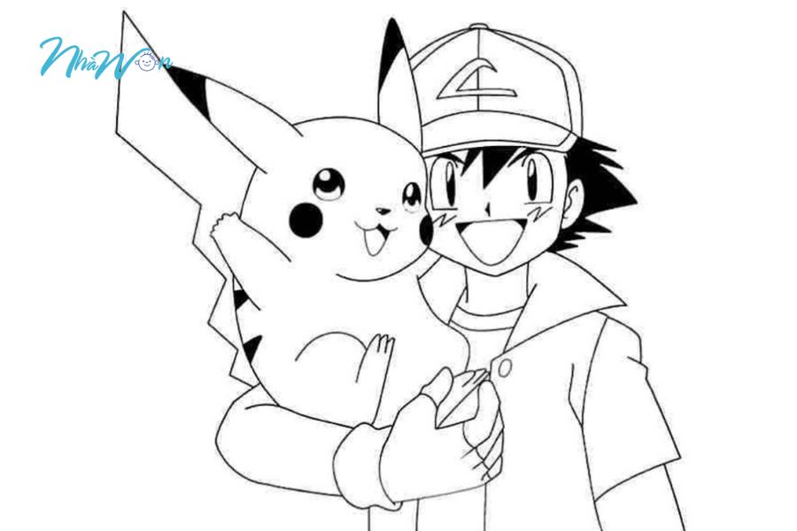 Tranh tô màu pikachu cùng bạn bè