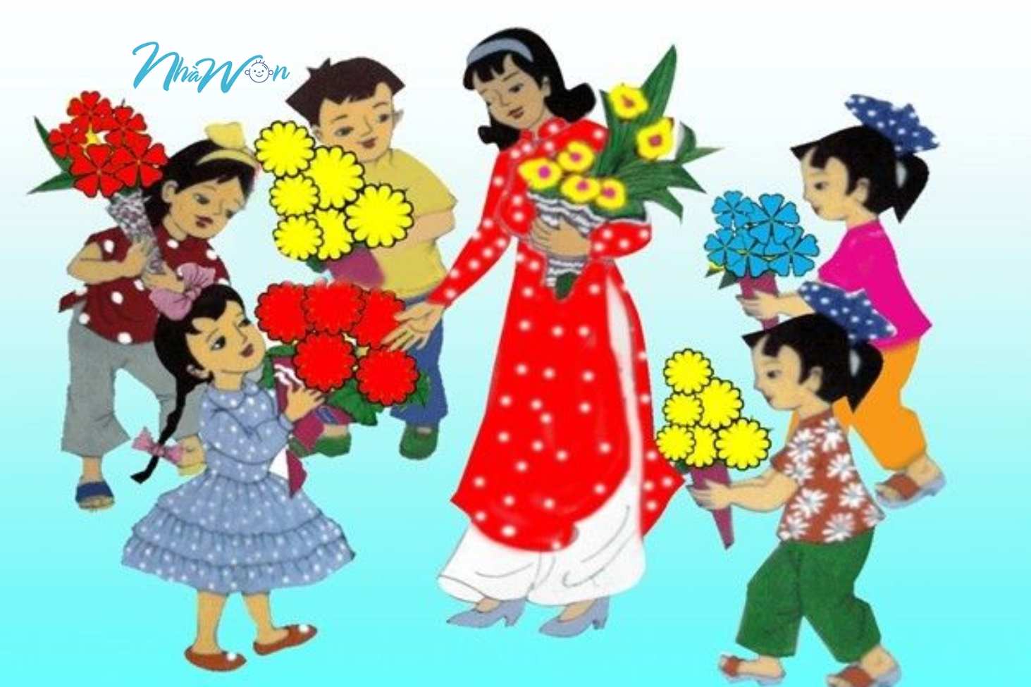 tranh tô màu tặng hoa và cô giáo từ 5 đến 6 tuổi